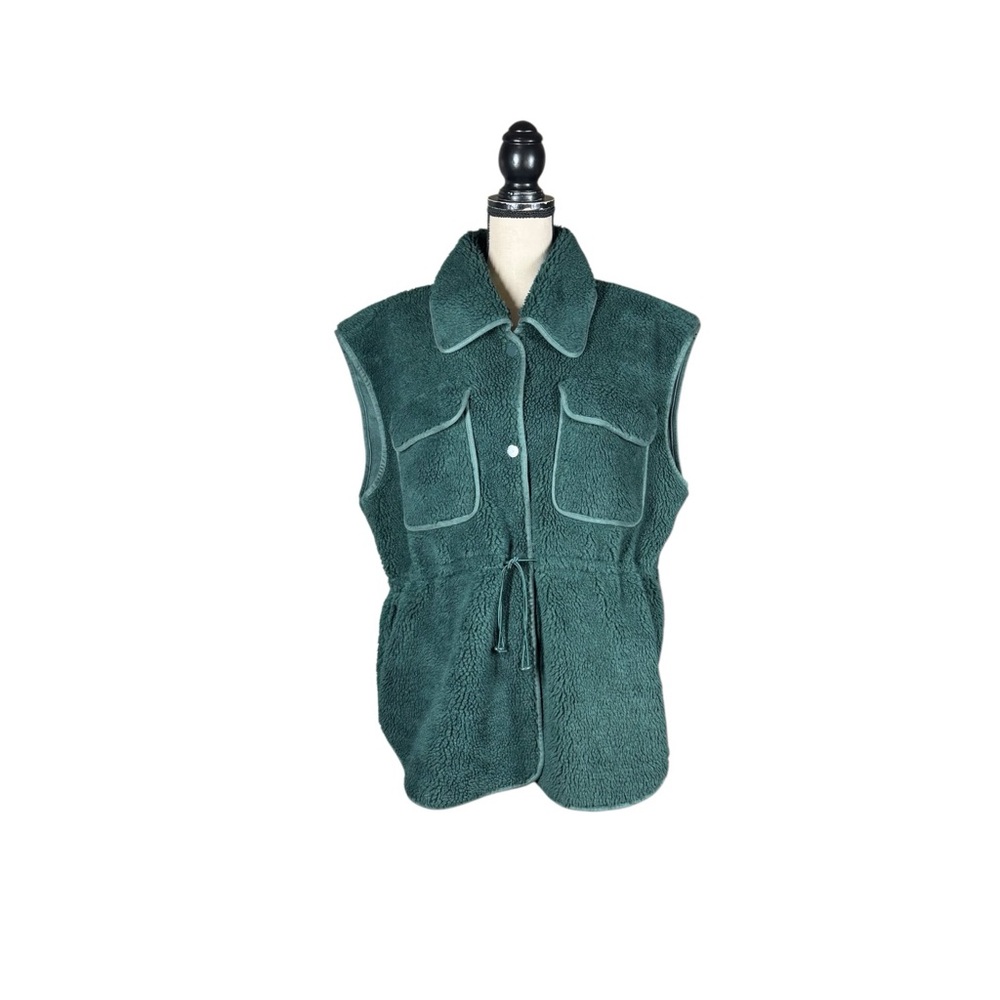 Anthropologie Cozy Cinched Faux Shearling Vest In Forest Green - Picture 4 of 7